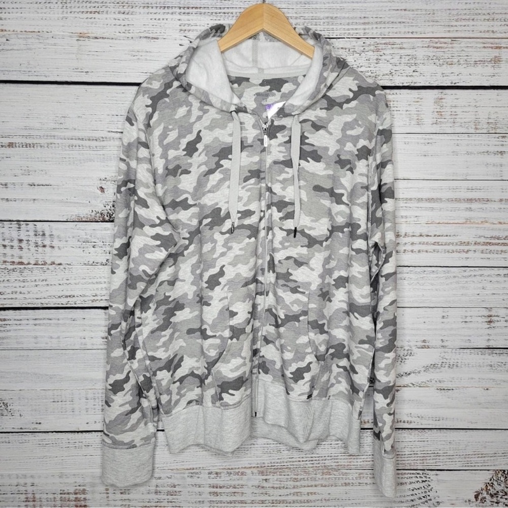 Eddie Bauer Full Zip Fleece Hoodie Grey Camo XXL